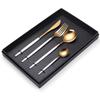 Juego de Cubiertos de Acero Inoxidable de 4 Piezas Dorado Cuchillo de Bistec Portugués, Tenedor y Cuchara Caja de Regalo Suministro Exclusivo Transfronterizo
