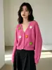 Cardigan Tricot Floral Tridimensional Novo 2026 para Mulheres, Casaco Suéter Estilo Coreano Outono e Inverno, Top Solto e Casual