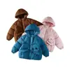 Chamarra de algodón acolchada para niños Cotton Hall, engrosada y cálida, diseño de oso tejido con capucha, a prueba de viento, ropa de invierno para niños y niñas, adecuada para niños pequeños y mayores