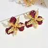 Pendientes de Flor con Goteo Irregular de Aceite Doble Capa INS Nicho Lujo Ligero Sentido de Alta Gama Pendientes de Botón Diseño Retro Sentido de Diseño Accesorios para Pendientes Mujer