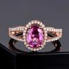 Novo Anel Aberto Elegante Grupo Oval Zircônia Simulação Turmalina Rosa Pedra Colorida Anel Feminino