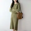 Suéter de Lana Pura con Cuello Redondo para Mujer, Vestido de Manga Larga de Color Sólido, Nueva Falda Larga de Canalé Ajustada Otoño/Invierno