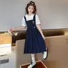 Vestido de Niña Verano 2026 Nuevo Estilo Academia Infantil Falda para Niños Medianos y Mayores Elegante Niña Manga Abullonada Vestido Largo