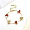 Pulseira Trevo Transfronteiriça com Diamantes, Aço Titânio, Banhada a Ouro 18K, Madrepérola Dupla Face, Joia Fashion, Fresca e Doce