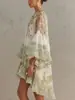 Vestido Asimétrico con Mangas de Campana Estilo Europeo 2026 Estación Independiente Impresión Retro con Volantes Amazon