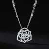 Collar de Camelia de Plata de Ley S925 con Diseño de Rosa Hueca, Doble Cadena, Moissanita, Lujo Ligero, Elegante Collar de Moissanita de Gama Alta