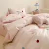Juego de Cuatro Piezas Bordado de Satén de Algodón de Fibra Larga de 100 Piezas, Funda Nórdica de Algodón Puro de Pony Rosa Lindo, Ropa de Cama de Dibujos Animados de Algodón Puro