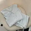 Pijama de Primavera y Otoño Estilo Coreano Algodón Nube Manga Larga Pantalón Largo Niña Linda Cárdigan Cuello de Muñeca Ropa de Casa Conjunto de Dos Piezas
