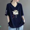 Camiseta de manga corta para mujer de estilo chino nuevo, excedente de comercio exterior transfronterizo, ropa holgada de talla grande para mujer, top de manga media, camiseta básica de moda