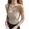 Top Corto Irregular Asimétrico de un Solo Hombro con Diseño Tie-Dye Estilo Retro para Mujer, con Almohadillas en el Pecho, para Usar como Prenda Exterior