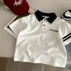 Camisa Polo de Verano para Niños, Holgada, Versátil, con Bloques de Color, Adecuada para Niños Pequeños, con Estilo Preppy y Camiseta con Cuello Campana Patchwork