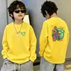 Camiseta de manga comprida para meninos, nova coleção infantil primavera 2026, camiseta básica 100% algodão, top estiloso de gola redonda para meninos, primavera e outono