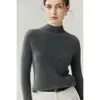 Suéter de malha de cashmere com gola semi-alta, 100% cashmere, espesso, para outono e inverno, feminino, design listrado emagrecedor