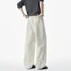 Calças Casuais Masculinas Outono Novo Estilo Moda Estilo Japonês Roupa de Trabalho Calças Retas com Rebite Cor Sólida Tamanho Grande Calças Largas tipo Foice Masculino