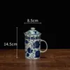 Juego de Té de Porcelana Azul y Blanco Peonía Tetera China Retro Olla con Asa para el Hogar Preparación de Té Azul y Blanco Cerámica Olla para Oficina