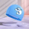Gorro de natación infantil lindo de PU con logotipo imprimible, alta elasticidad, cómodo, secado rápido, no aprieta la cabeza, gorro de natación impermeable de tela de dibujos animados para estudiantes