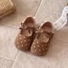 Zapatos de princesa para niñas, estilo coreano, zapatos de caminar de suela blanda para niños pequeños, colección de primavera, zapatos de cuero transpirables, diseño de lunares, adecuados para bebés de un año