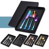 Amazon Cubiertos de Acero Inoxidable Set Occidental de Cuatro Piezas Cuchillo para Bistec, Tenedor, Cuchara Set de Caja de Regalo Set de 4 Piezas Moderno y Sencillo