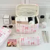 Bolsa de Maquillaje con Lazo Rosa para Mujer, Gran Capacidad, Bolsa de Almacenamiento con Corazón de Niña, Bolsa de Almacenamiento para Cosméticos y Lavado de Dormitorio Estudiantil