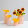 Creativo Americano bicolor blanco mate boca grande jarrón de vidrio hecho a mano para el hogar arreglo floral decoración de escritorio adornos