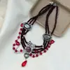 Collar de Mariposa Apilada Rojo Dulce Oscuro Estilo Gótico Retro Collar de Gama Alta