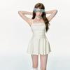 Traje de baño de una pieza estilo nuevo 2026 para mujer, conservador, que oculta el abdomen, adelgazante, que realza la figura, fruncido, estilo tirantes, adecuado para aguas termales, vacaciones y traje de baño para estudiantes