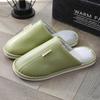 Pantuflas de Cuero y Algodón de Invierno para Mujer, Impermeables y Antideslizantes, Uso Doméstico para Adultos, Pantuflas Cálidas de Cuero PU de Invierno para Interiores para Hombres y Parejas
