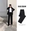 Pantalones de traje rectos para mujer, corte holgado, adecuados para primavera y otoño, tiro alto, adelgazantes, talla petite, negros, estilo profesional, pantalones cigarette, tela fina para verano
