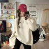 Moletom de Veludo Estilo Coreano Retrô para Mulheres Outono e Inverno 2025 Novo Gola Redonda Solto Estilo Preguiçoso Jaqueta Estudante Grossa Top