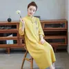 Verão 2024 Nova roupa feminina plus size menina cheinha algodão e linho estilo étnico bordado vestido de comprimento médio melhorado roupas de chá