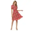 Falda de té francés Amazon nuevo traje cuello de camisa gasa estampada gran vuelo wrap dress falda sexy de playa