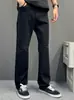 Jeans Rasgado Preto da Moda com Strass, Estilo Verão Unissex, Calça Casual Slim Reta