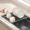 Escurridor incorporado para fregaderos de cocina, escurreplatos extensible de acero inoxidable, recipiente para lavar platos doméstico y escurridor y estante de almacenamiento para platos