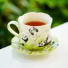 Fabricante Panda Qichun Caneca de Café, um conjunto de xícaras e pires de chá de cerâmica requintados para uso doméstico, perfeito para servir expresso, latte e chá da tarde