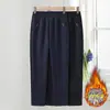 Calça Casual de Veludo Grossa Nova Outono e Inverno 2025 Cintura Alta com Elástico Calça Reta Solta para Mães de Meia-Idade e Idosas