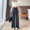 Pantalones de mujer de alta gama para otoño e invierno 2025, nuevos de pierna recta, adelgazantes, forrados de polar, de pierna ancha, gruesos, mezcla de lana, pantalones de traje