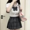 Jk Uniforme Deseo Puro Camisa Sexy de Cintura para Mujer Primavera y Otoño Estilo Preppy Camisa Blanca Delgada Delgada Top Básico