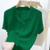 Simon Lena Gola Polo Fina Suéter Feminino Verão Elegante Slim-fit Short-sleeved Short Solid Color All-match Short