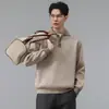 Suéter Grueso de Punto para Hombre con Cuello Polo Estilo Old Money, Marca de Moda, Corte Holgado, Casual, Color Sólido, Tejido de Invierno