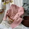 Cárdigan de punto trenzado con bordado de poni para mujer, otoño e invierno, principios de primavera, vintage, cuello redondo, rojo y blanco.