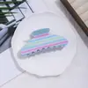 Presilha de Cabelo Grande Listrada em PVC Colorida de Macaron para Meninas, Perfeita para Pentear o Cabelo na Parte de Trás da Cabeça, Acessório de Cabelo Tipo Pinça Tubarão