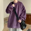 Sudadera de ante para hombre con cuello redondo para primavera y otoño, estilo moderno de Hong Kong, top tipo jersey holgado, camiseta básica de talla grande para pareja