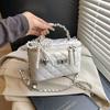 Bolso Caja Texturizado Color Sólido plateado Bolso de Mujer Moda de Alta Gama Estilo Chanel Romboidal Cadena Bolso Cruzado Bolso Pequeño