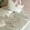 Colcha de enfriamiento de verano hecha de Tencel de Lenzing, bordada con patrones de peces y vides, colcha de aire acondicionado fresca y delgada, juego de ropa de cama de verano de cuatro piezas