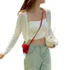 Cardigan de Protección Solar Chaqueta de Punto para Mujer Verano Delgado Falda de Tirantes Chaqueta Exterior de Seda de Hielo Cintura Corta Chaqueta Blanca