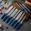 Faca de Chef com Cabo de Resina Verde Transfronteiriço Padrão Laser Damasco Conjunto de Facas de Cozinha de Aço Inoxidável Faca de Frutas Faca de Pão