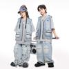 Roupas Hip-hop Modernas para Crianças Meninos e Meninas Jeans Cinza Largo Cool Manga Curta Calças de Hip-hop Infantil Fantasia de Performance