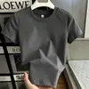 Camiseta Gris Cáñamo de Hombro Normal Manga Corta para Mujer Verano Algodón Capa Base Básica Top Pequeño Ajuste Slim Americano Top Favorecedor