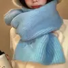 Bufanda de Punto Suave y Cera Color Azul Leche de Lana para Mujer Atmósfera Otoño e Invierno 2025 Bufanda de Lana Gruesa Cálida y a Prueba de Frío