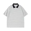 Yidao Vintage 2026 Verão Japonês Retrô Tendência Camisa Polo Listrada Manga Curta Masculina Solta Casual Gola Reversível Meia Manga